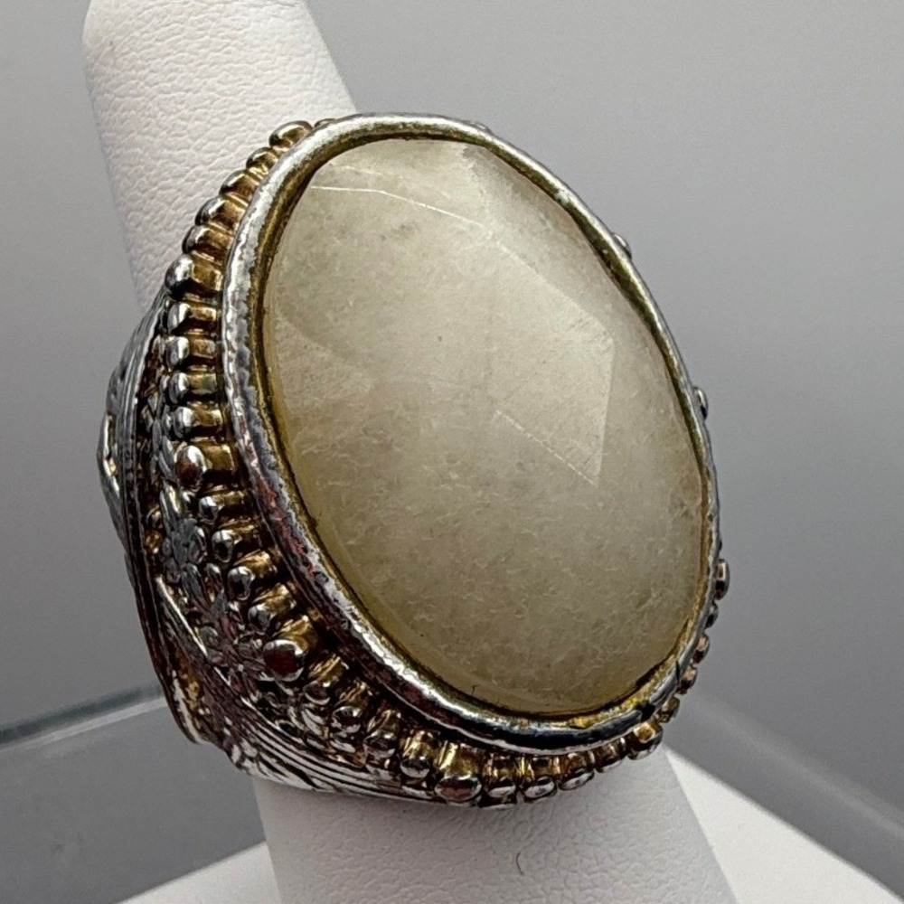 Large Faceted Stone Statement Ring Size 7 Ornate Boho Cocktail